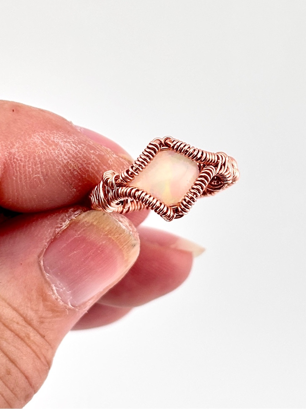 HANDMADE Opal and Copper Wire Wrapped Ring Size 7, Artisan Jewelry Gift for Her